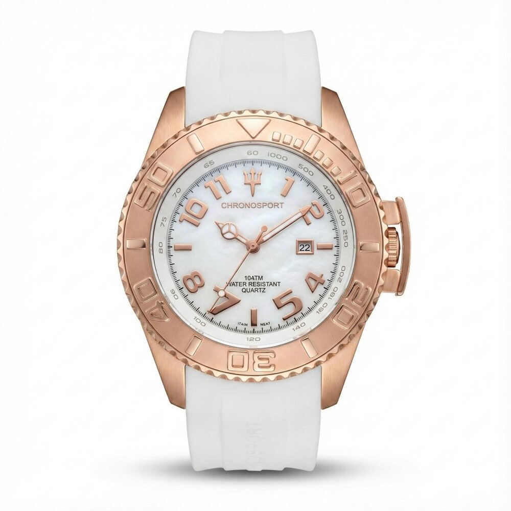 UNISEX Chronosport Rose Gold & White Diver Watch - 10ATM - NEW